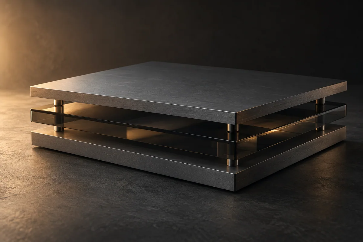 Editorial illustration of connected graphite and glass layers representing a full-stack application